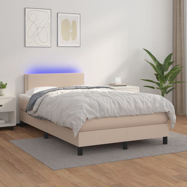 vidaXL Boxspringbett mit Matratze & LED Cappuccino-Braun 120x200cm