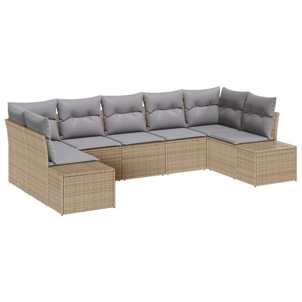 vidaXL Gartensofa-set mit Kissen 7 pcs Beige Poly-Rattan