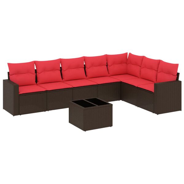 vidaXL 8-tlg. Garten-Sofagarnitur mit Kissen Braun Poly Rattan