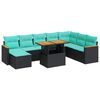 vidaXL 9-tlg. Garten-Sofagarnitur mit Kissen Schwarz Poly Rattan
