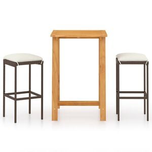 vidaXL 3-tlg. Gartenbar-Set mit Kissen Braun