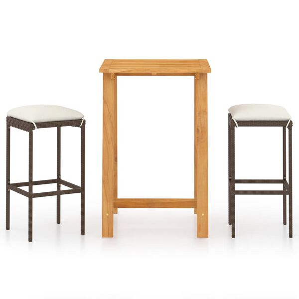 vidaXL 3-tlg. Gartenbar-Set mit Kissen Braun