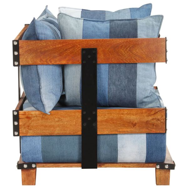vidaXL Sessel 80x67x62 cm Jeansstoff und Mango-Massivholz