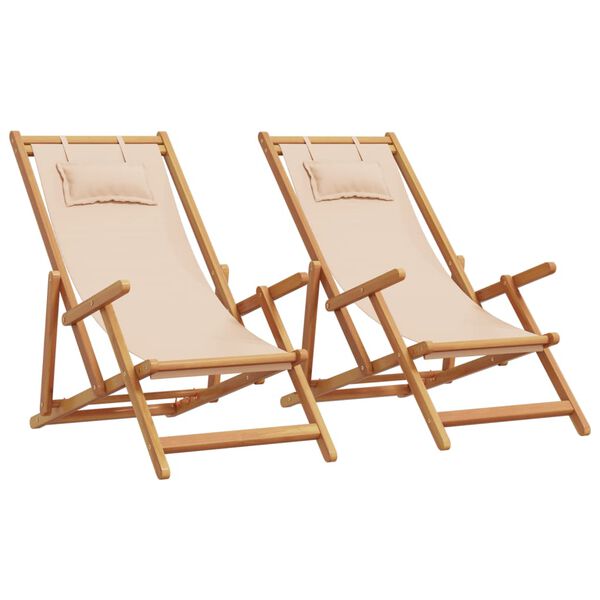 vidaXL Strandst&uuml;hle 2 Stk. Klappbar Beige Stoff und Massivholz