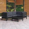 vidaXL 5-tlg. Garten-Lounge-Set mit Kissen Schwarz Kiefernholz