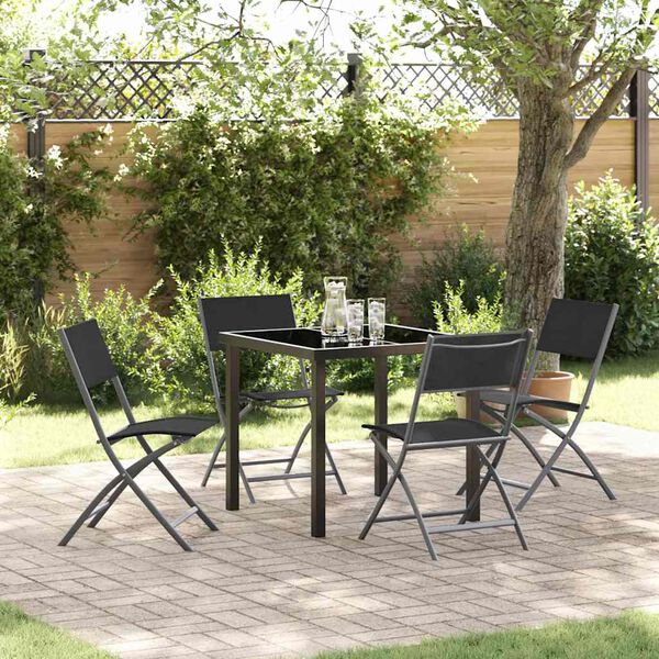 vidaXL Garten Essgruppe 5 pcs Schwarz Pulverbeschichteter Stahl