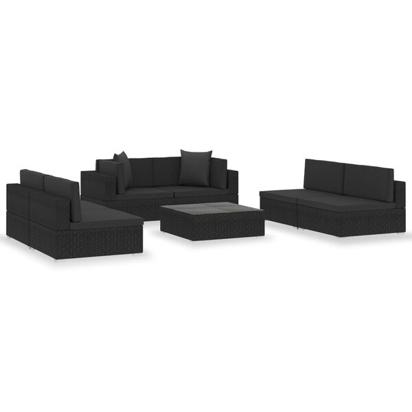 vidaXL 7-tlg. Garten-Lounge-Set Schwarz mit Auflagen Poly Rattan