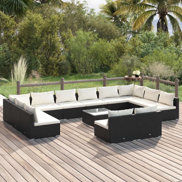 vidaXL 13-tlg. Garten-Lounge-Set mit Kissen Schwarz Poly Rattan