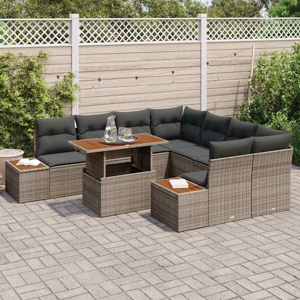 vidaXL Garten Essgruppe mit Kissen mit Kissen 9 pcs Grau und Braun