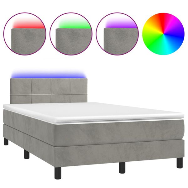 vidaXL Boxspringbett mit Matratze & LED Hellgrau 120x200 cm Samt