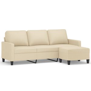vidaXL 3-Sitzer-Sofa mit Hocker Creme 180 cm Stoff