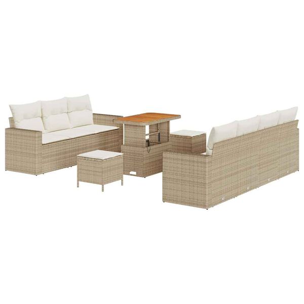 vidaXL Garten-Sofa-Set mit Kissen mit Speicher 10 pcs Beige und Creme