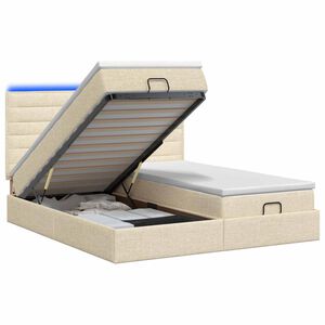 vidaXL Ottoman-Bett mit Matratze und LED Creme 180 x 200 cm Stoff
