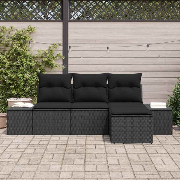 vidaXL Garten-Sofa-Set mit Kissen mit Speicher 4 pcs Schwarz
