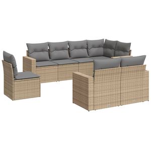 vidaXL 8-tlg. Garten-Sofagarnitur mit Kissen Beige Poly Rattan