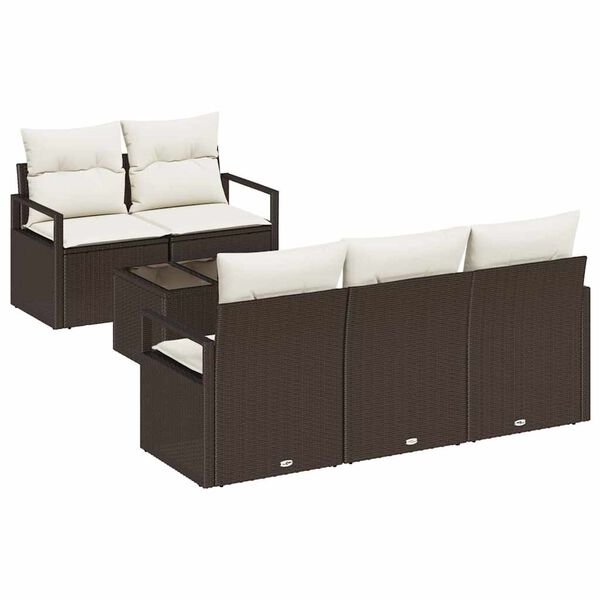 vidaXL Sofa Set mit Kissen 6 pcs Braun und Creme Poly Rattan
