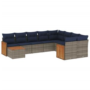 vidaXL 10-tlg. Garten-Sofagarnitur mit Kissen Grau Poly Rattan