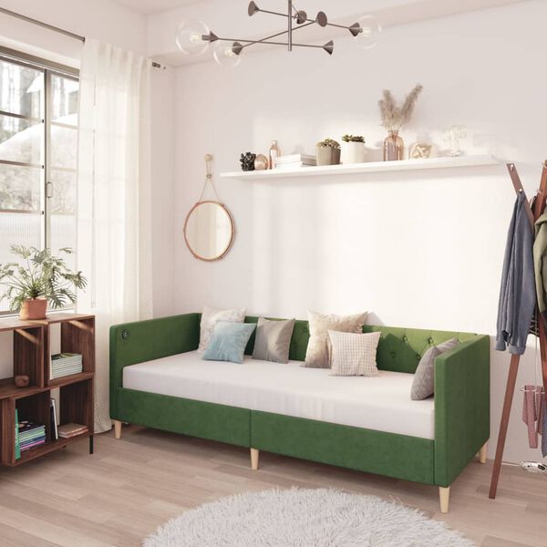 vidaXL Tagesbett mit Matratze USB Dunkelgr&uuml;n Stoff 90x200 cm