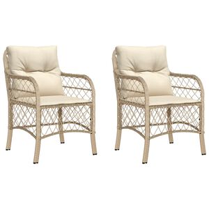 vidaXL Gartenstühle mit Kissen 2 Stk. Beige Poly Rattan