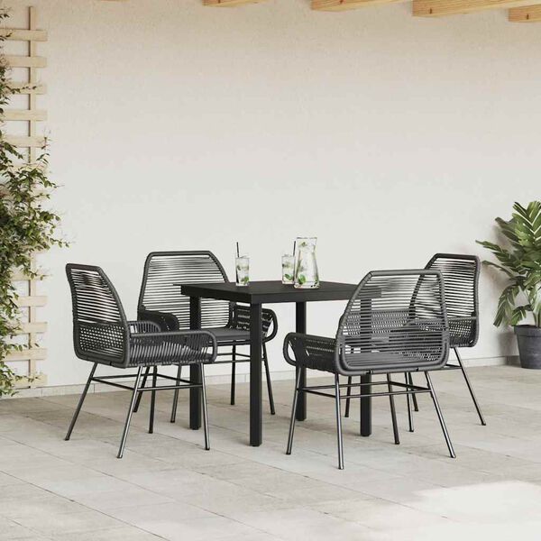 vidaXL 5-tlg. Garten-Essgruppe mit Kissen Schwarz Poly Rattan Glas