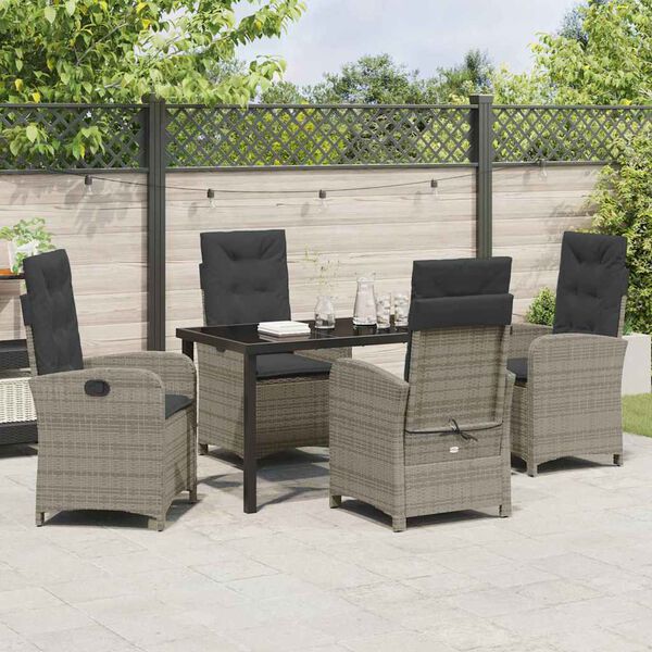 vidaXL Garten Essgruppe mit Kissen 5 pcs Grau Poly-Rattan