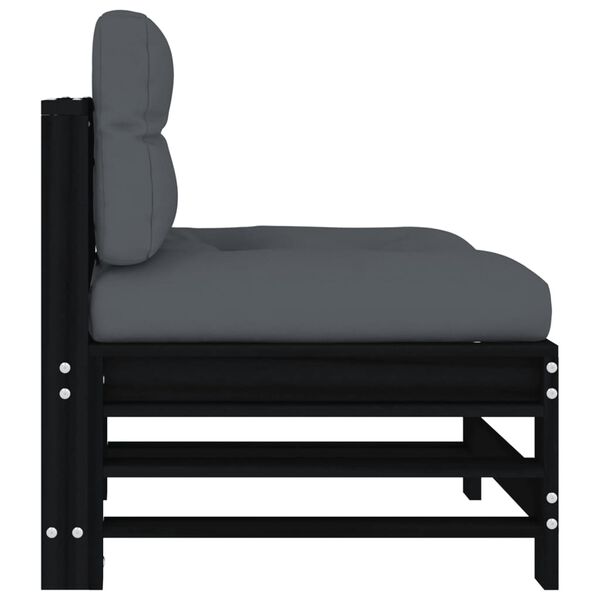 vidaXL Mittelsofa mit Kissen Schwarz Massivholz Kiefer