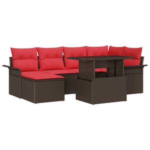 vidaXL Gartensofa-set mit Kissen mit Speicher 7 pcs Braun Poly Rattan