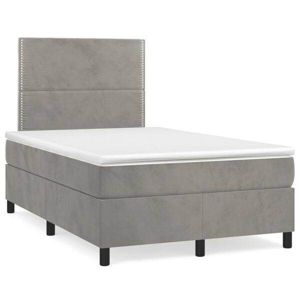 vidaXL Boxspringbett mit Matratze & LED Hellgrau 120x190 cm Samt