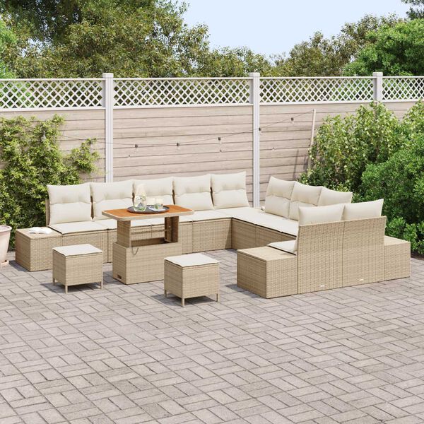 vidaXL Gartensofa-set mit Kissen 13 pcs Beige Poly-Rattan