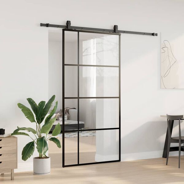 vidaXL Schiebet&uuml;r mit Beschlag Schwarz 102,5x205 cm ESG-Glas