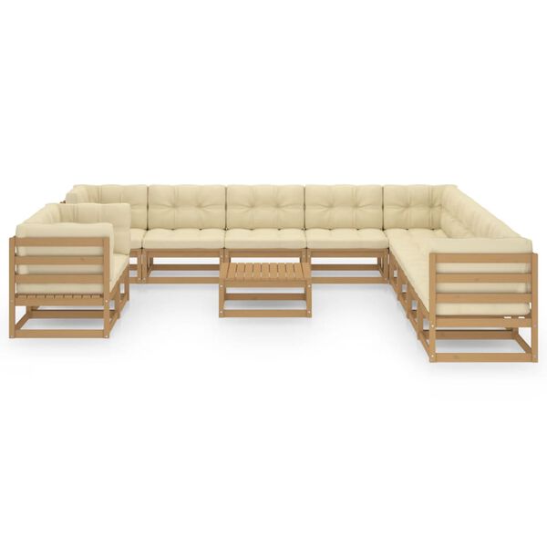 vidaXL 12-tlg. Garten-Lounge-Set mit Kissen Honigbraun Massivholz