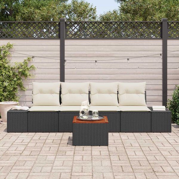 vidaXL Gartensofa-set mit Speicher 5 pcs Schwarz und Creme Poly-Rattan