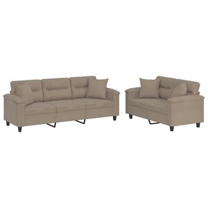 vidaXL 2-tlg. Sofagarnitur mit Kissen Taupe Mikrofasergewebe