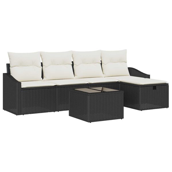 vidaXL Sofa Set mit Kissen mit Speicher Schwarz Poly-Rattan