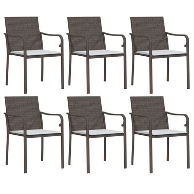 vidaXL Gartenstühle mit Kissen 6 Stk. Braun 56x59x84 cm Poly Rattan