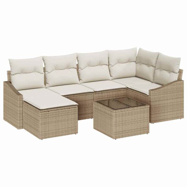 vidaXL Sofa Set mit Kissen 7 pcs Beige Poly Rattan