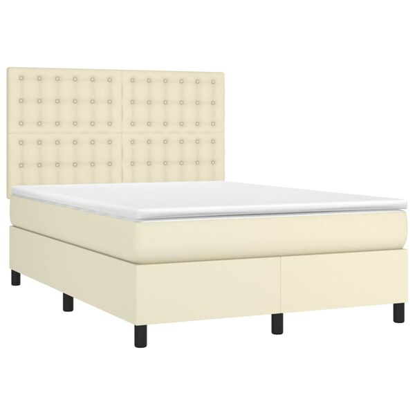 vidaXL Boxspringbett mit Matratze Creme 140x190 cm Kunstleder
