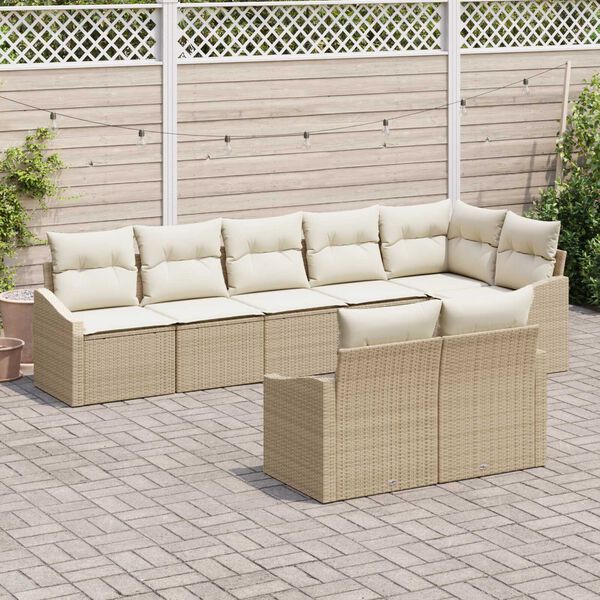 vidaXL Gartensofa-set mit Kissen 8 pcs Beige und Wei&szlig; Poly-Rattan