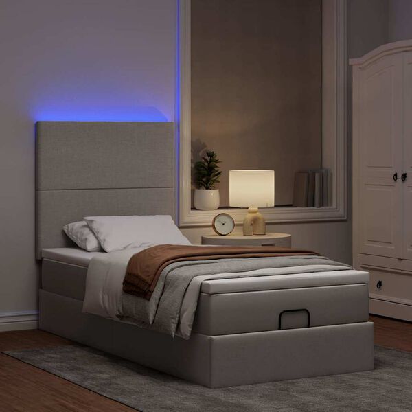 vidaXL Ottomane Bett mit Matratze & LEDs Taupe 90x200 cm Stoff