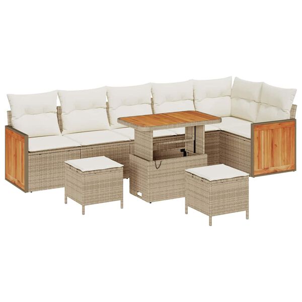 vidaXL Gartensofa-set mit Kissen 11 pcs Beige und Creme Poly-Rattan