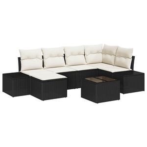 vidaXL Gartensofa-set mit Kissen 7 pcs Schwarz und Creme Poly-Rattan