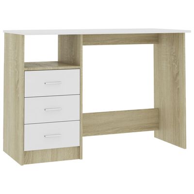 vidaXL Schreibtisch mit Schubladen Weiß Sonoma-Eiche 110x50x76 cm