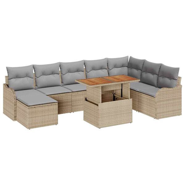 vidaXL Garten-Sofa-Set mit Speicher 9 pcs Beige Poly Rattan