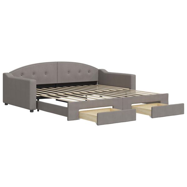vidaXL Tagesbett Ausziehbar mit Schubladen Taupe 100x200 cm Stoff