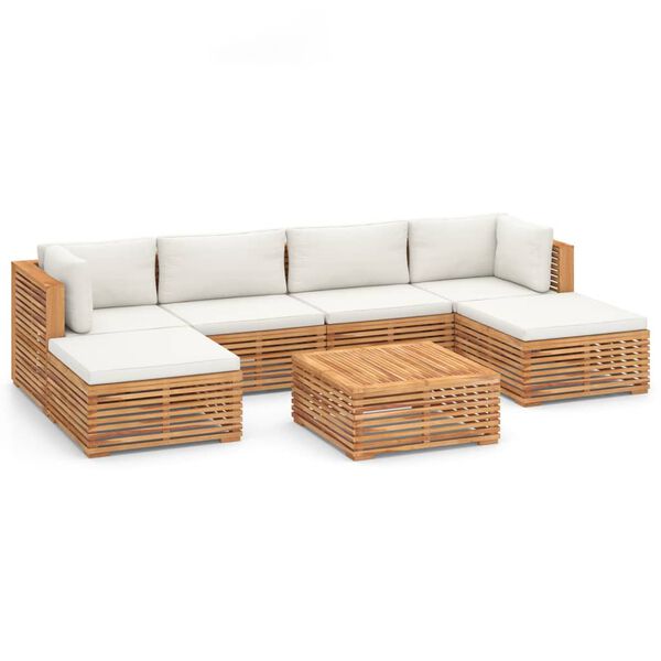 vidaXL 7-tlg. Garten-Lounge-Set mit Kissen Creme Massivholz Teak
