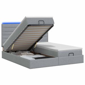 vidaXL Ottoman-Bett mit Matratze und LED Hellgrau 160 x 200 cm Stoff