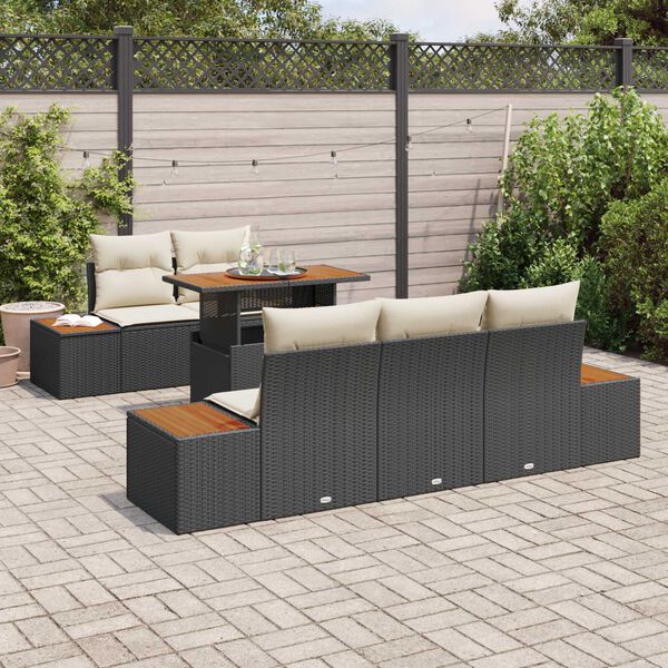 vidaXL Garten-Sofa-Set mit Speicher 6 pcs Schwarz Poly Rattan