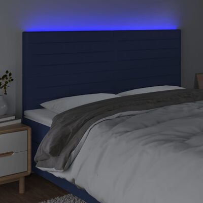 vidaXL LED Kopfteil Blau 160x5x118/128 cm Stoff