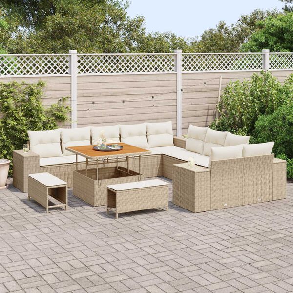 vidaXL Gartensofa-set mit Kissen 13 pcs Beige und Creme Poly-Rattan