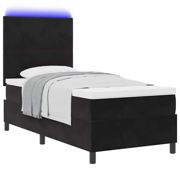 vidaXL LED Boxspringbett mit Matratze Schwarz 90 x 190 cm Samt